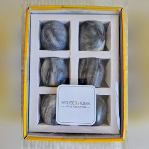 Set Of 6 Napkin Rings Genuine Marble House & Home Marble Grey White